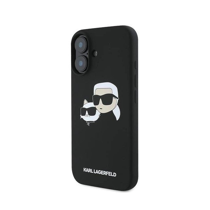 Karl Lagerfeld silikoninis dėklas su Nauble Heads piešiniu, MagSafe, iPhone 16 Plus, juodas