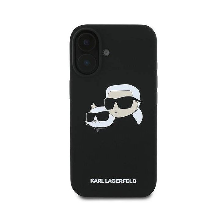 Karl Lagerfeld silikoninis dėklas su Nauble Heads piešiniu, MagSafe, iPhone 16 Plus, juodas