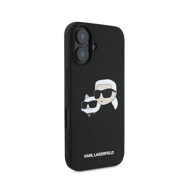 Karl Lagerfeld silikoninis dėklas su Nauble Heads piešiniu, MagSafe, iPhone 16 Plus, juodas