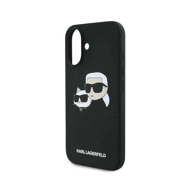 Karl Lagerfeld silikoninis dėklas su Nauble Heads piešiniu, MagSafe, iPhone 16 Plus, juodas