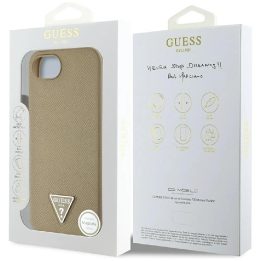 Guess grūdėtas trikampis MagSafe dėklas iPhone 16e – rudas