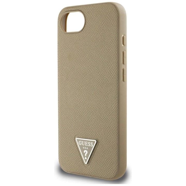 Guess grūdėtas trikampis MagSafe dėklas iPhone 16e – rudas