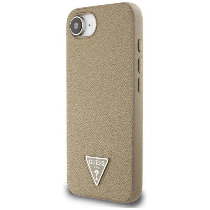Guess grūdėtas trikampis MagSafe dėklas iPhone 16e – rudas