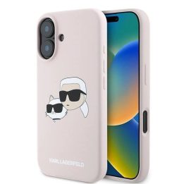 Karl Lagerfeld silikoninis dėklas su galvos atvaizdu, MagSafe, iPhone 16 Plus, rožinis
