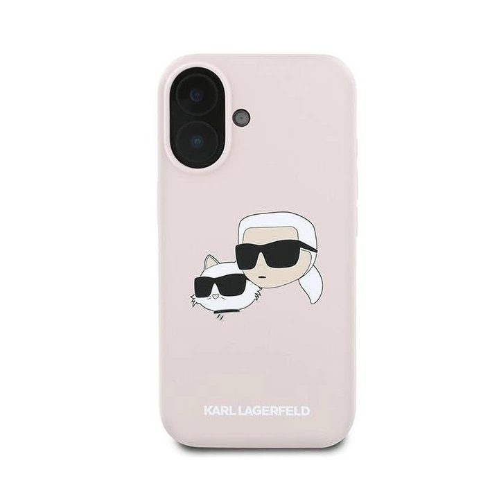 Karl Lagerfeld silikoninis dėklas su galvos atvaizdu, MagSafe, iPhone 16 Plus, rožinis