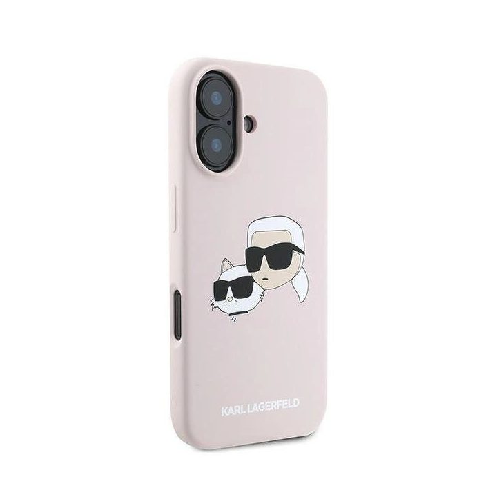 Karl Lagerfeld silikoninis dėklas su galvos atvaizdu, MagSafe, iPhone 16 Plus, rožinis