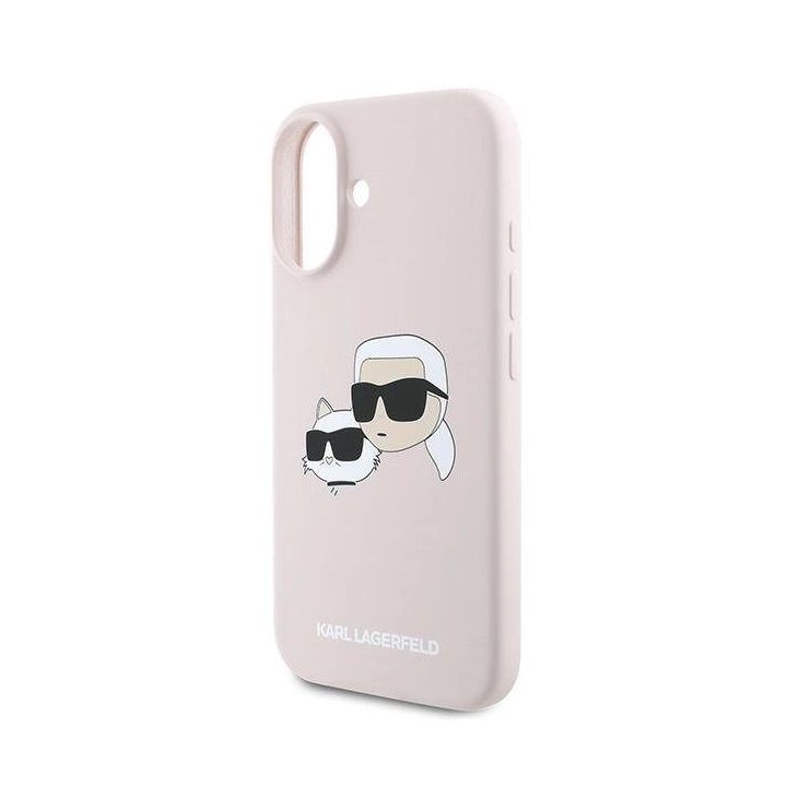 Karl Lagerfeld silikoninis dėklas su galvos atvaizdu, MagSafe, iPhone 16 Plus, rožinis
