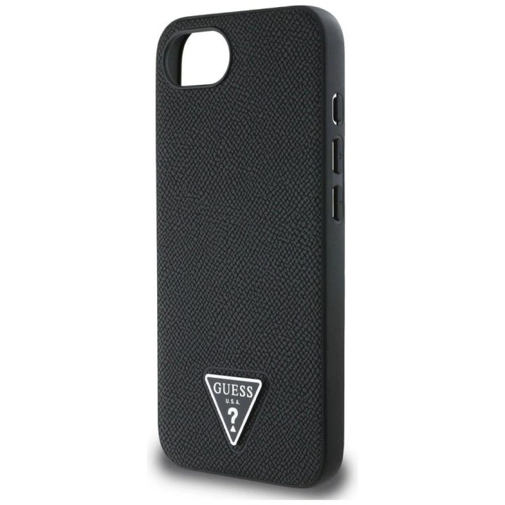 Guess grūdinto rašto MagSafe dėklas iPhone 16e – juodas