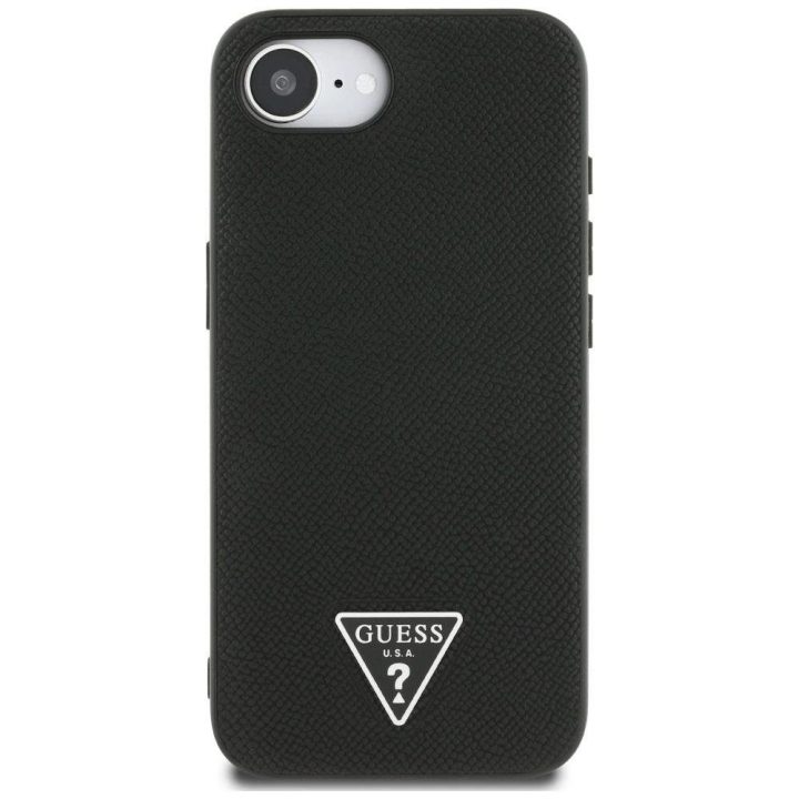 Guess grūdinto rašto MagSafe dėklas iPhone 16e – juodas