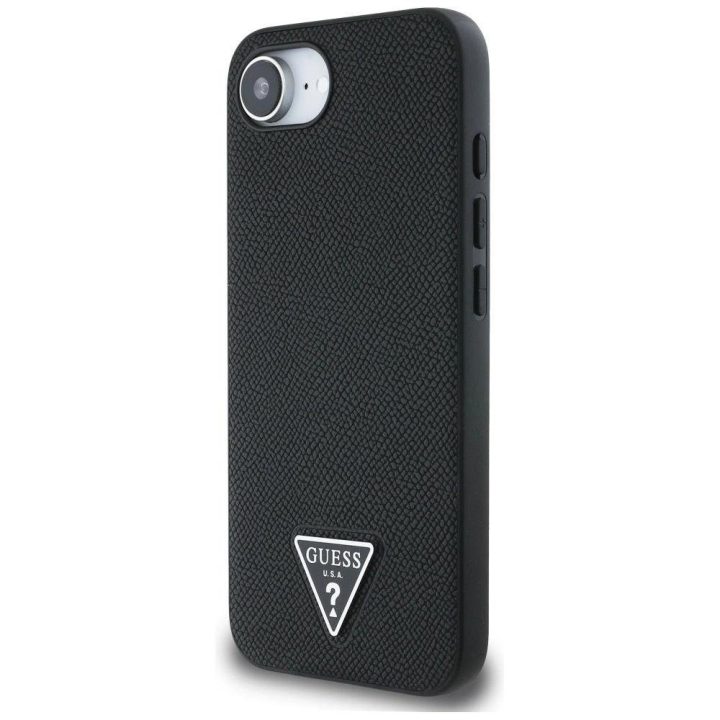 Guess grūdinto rašto MagSafe dėklas iPhone 16e – juodas