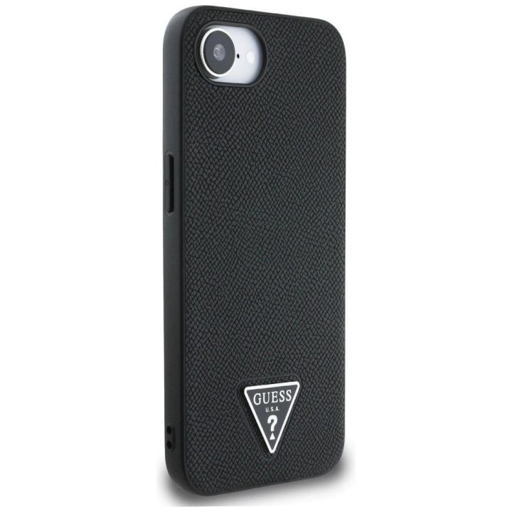 Guess grūdinto rašto MagSafe dėklas iPhone 16e – juodas