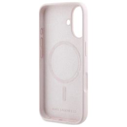 Karl Lagerfeld silikoninis dėklas su galvos raštu, MagSafe, iPhone 16, rožinis