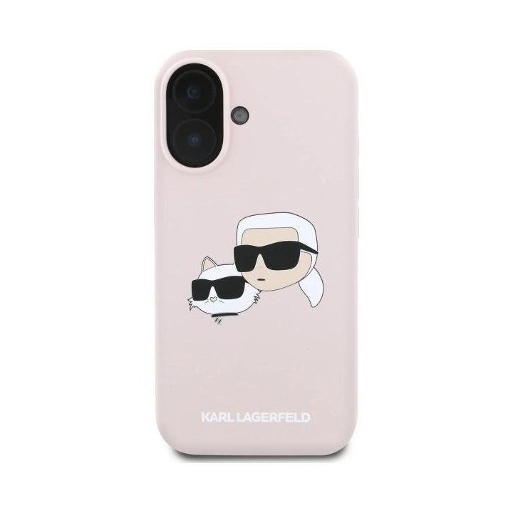 Karl Lagerfeld silikoninis dėklas su galvos raštu, MagSafe, iPhone 16, rožinis