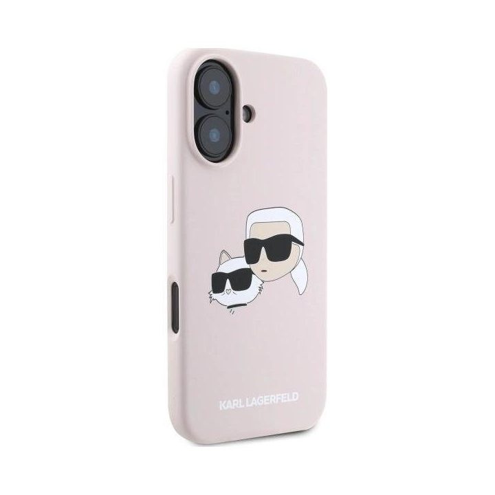 Karl Lagerfeld silikoninis dėklas su galvos raštu, MagSafe, iPhone 16, rožinis