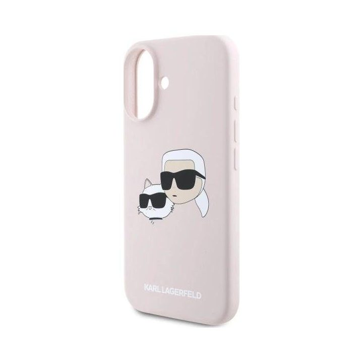 Karl Lagerfeld silikoninis dėklas su galvos raštu, MagSafe, iPhone 16, rožinis