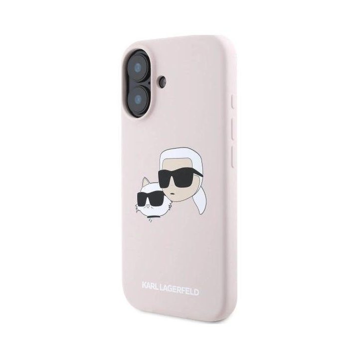 Karl Lagerfeld silikoninis dėklas su galvos raštu, MagSafe, iPhone 16, rožinis