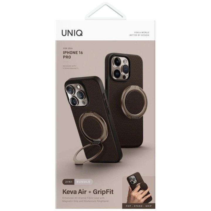 Uniq Keva Air Magclick magnetinis dėklas GripFit“ iPhone 16 Pro, rudas