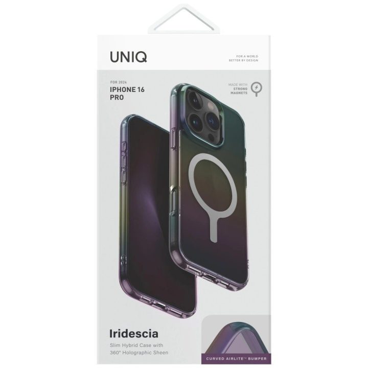 Uniq Iridescia magnetinis įkrovimo dėklas iPhone 16 Pro – juodas