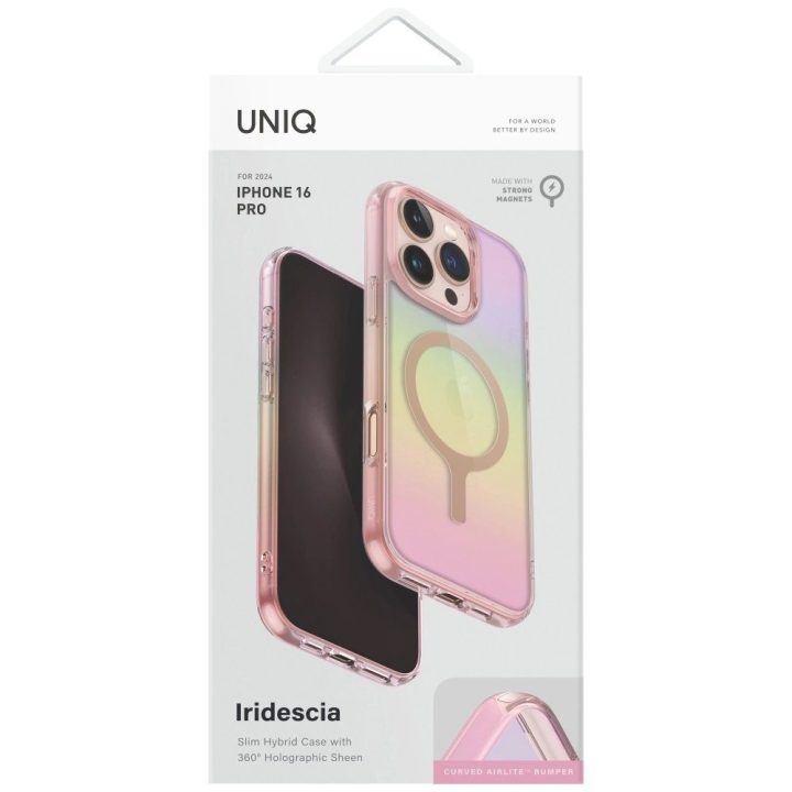 Uniq Iridescia magnetinis įkrovimo dėklas iPhone 16 Pro – rožinis