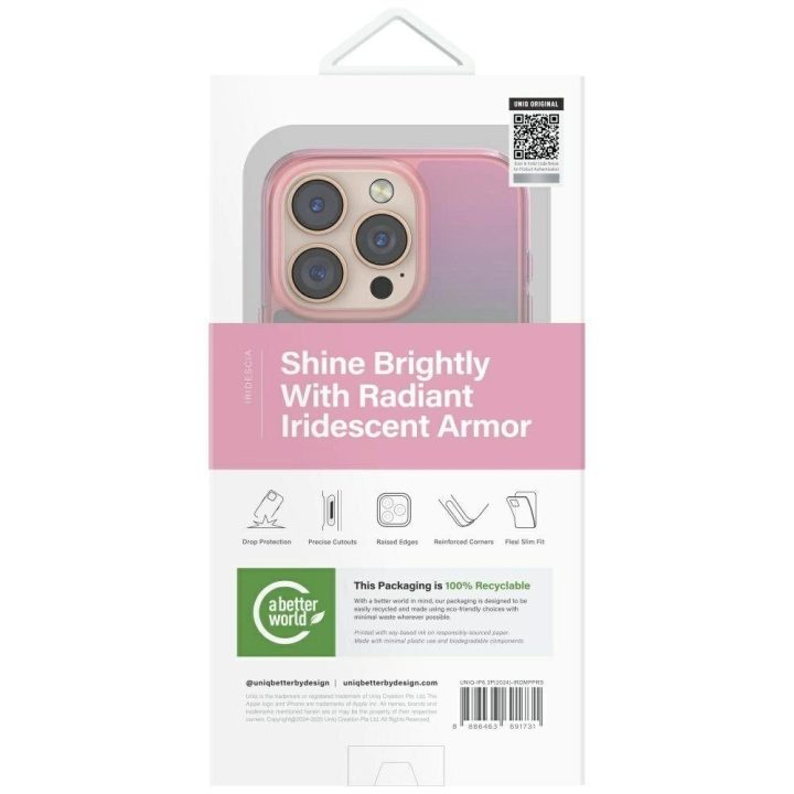 Uniq Iridescia magnetinis įkrovimo dėklas iPhone 16 Pro – rožinis