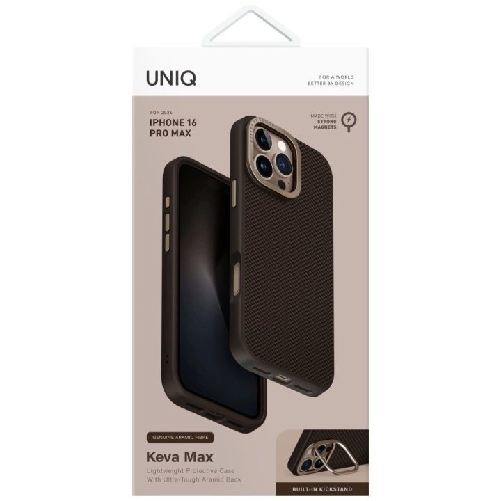 Uniq Keva Max magnetinis įkrovimo dėklas-su stovu iPhone 16 Pro Max, rudas