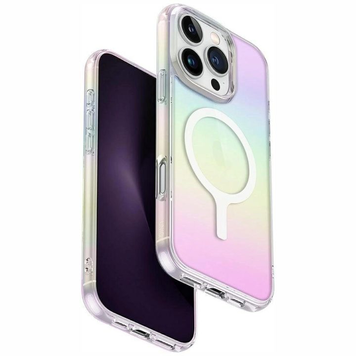 Uniq Iridescia magnetinis įkrovimo dėklas iPhone 16 Pro, daugiaspalvis