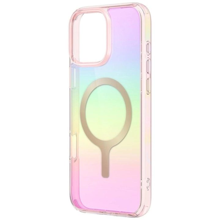 Uniq Iridescia magnetinis įkrovimo dėklas iPhone 16 Pro Max – rožinis