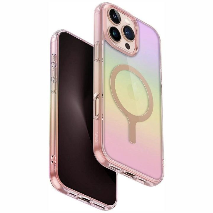 Uniq Iridescia magnetinis įkrovimo dėklas iPhone 16 Pro Max – rožinis