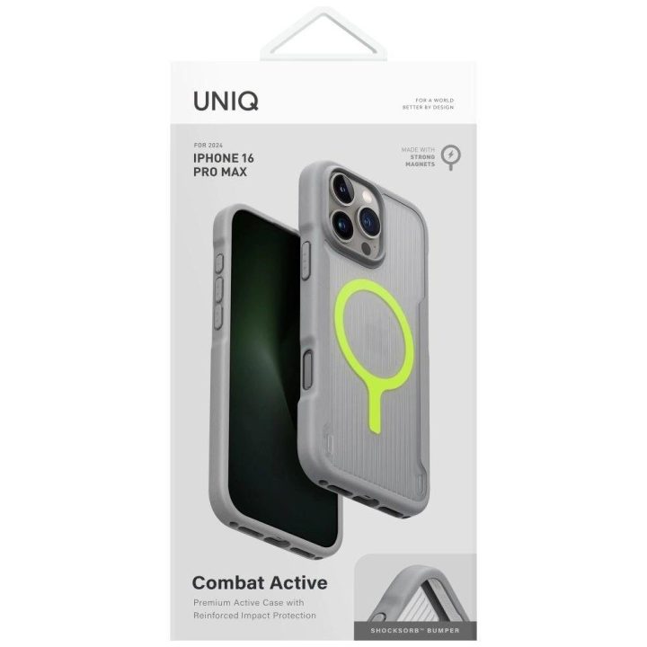 Uniq Combat Active magnetinis įkrovimo dėklas iPhone 16 Pro Max, pilkas