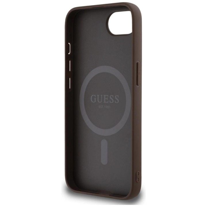 Guess 4G trikampio logotipo MagSafe dėklas iPhone 16 – rudas