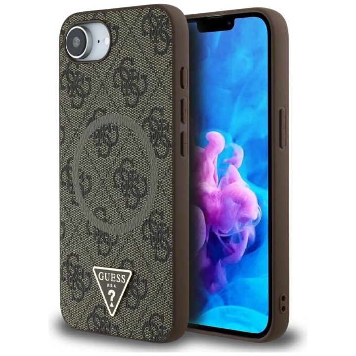 Guess 4G trikampio logotipo MagSafe dėklas iPhone 16 – rudas