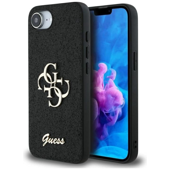Guess blizgus juodas 4G dėklas iPhone 16e