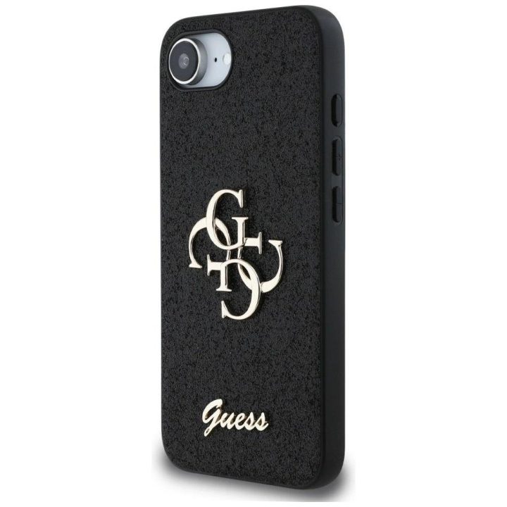 Guess blizgus juodas 4G dėklas iPhone 16e