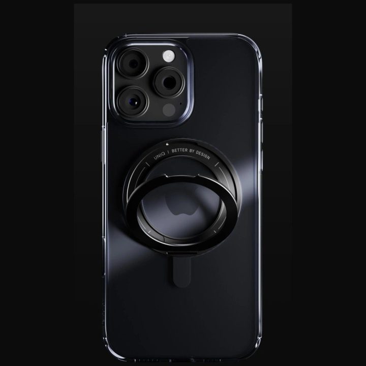 Uniq Swivix 360° pasukamas dėklas su stovu iPhone 16 Pro – juodas
