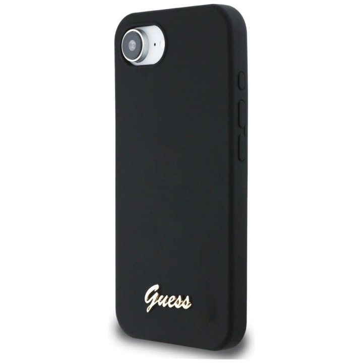 Guess silikoninis dėklas su metaliniu logotipu MagSafe iPhone 16 – juodas