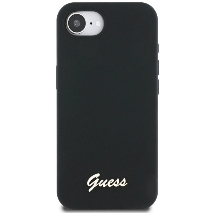 Guess silikoninis dėklas su metaliniu logotipu MagSafe iPhone 16 – juodas
