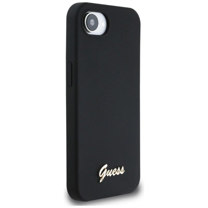 Guess silikoninis dėklas su metaliniu logotipu MagSafe iPhone 16 – juodas