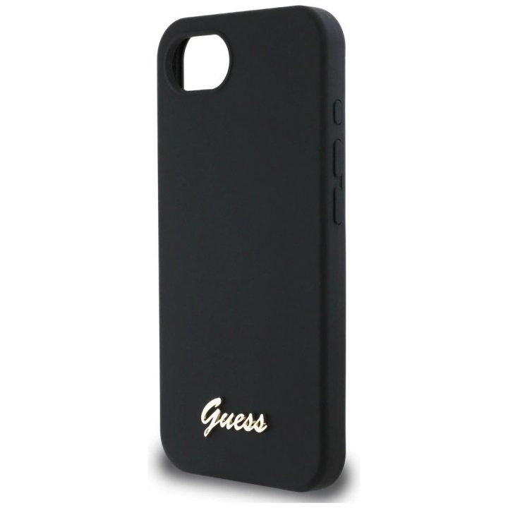Guess silikoninis dėklas su metaliniu logotipu MagSafe iPhone 16 – juodas