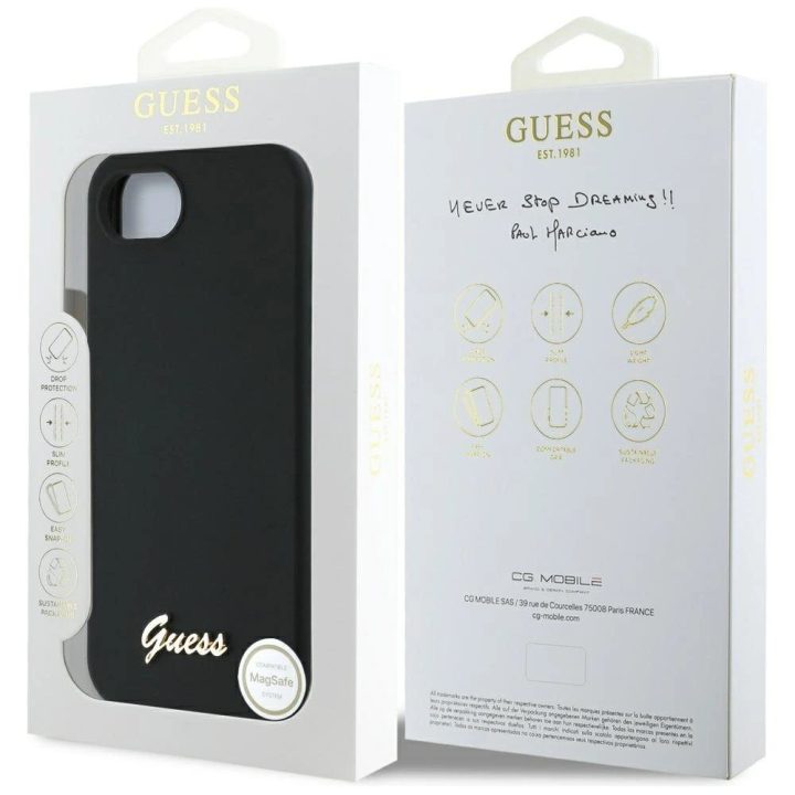 Guess silikoninis dėklas su metaliniu logotipu MagSafe iPhone 16 – juodas