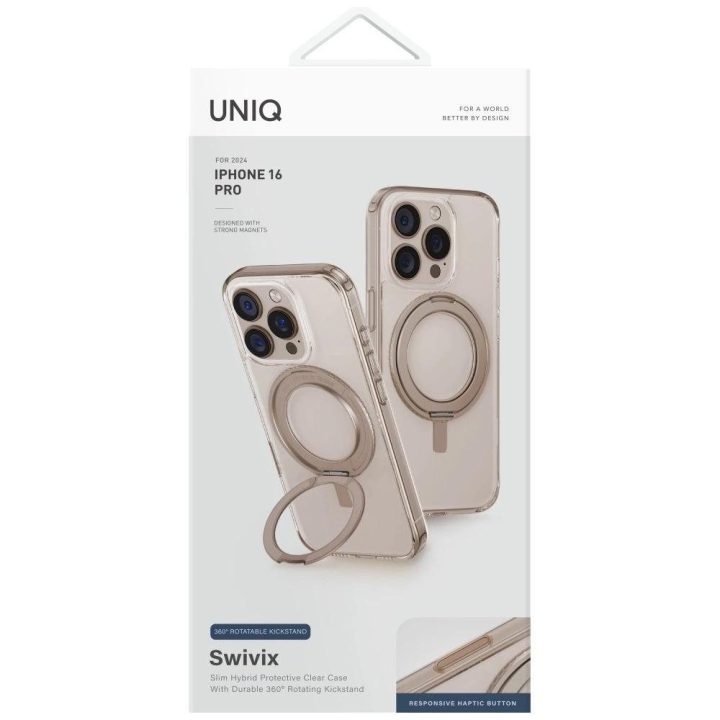 Uniq Swivix 360° pasukamas dėklas su atrama iPhone 16, auksinis