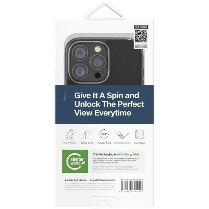 Uniq Swivix 360° besisukantis dėklas su atrama iPhone 16 Pro Max, juodas