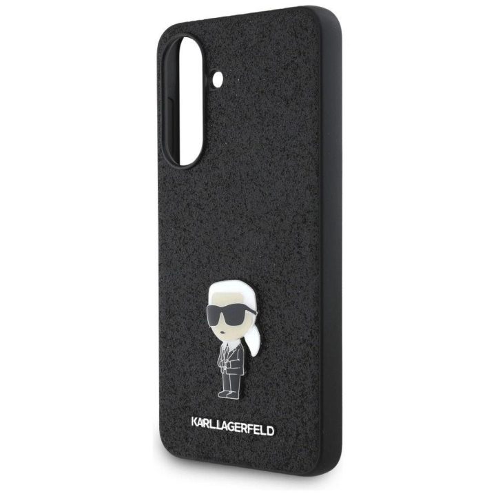 Karl Lagerfeld blizgus Ikonik logotipu metalinis dėklas Samsung Galaxy A36 – juodas