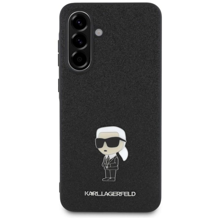 Karl Lagerfeld blizgus Ikonik logotipu metalinis dėklas Samsung Galaxy A36 – juodas