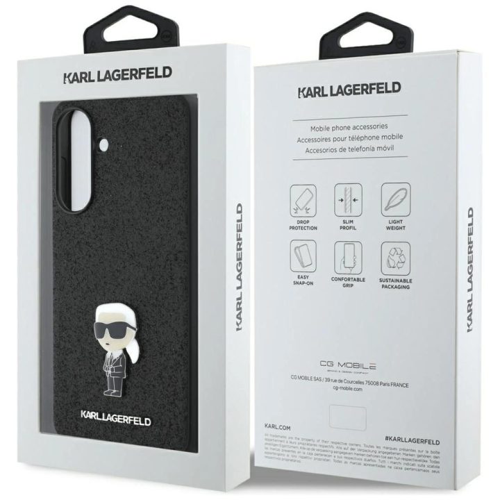 Karl Lagerfeld blizgus Ikonik logotipu metalinis dėklas Samsung Galaxy A36 – juodas
