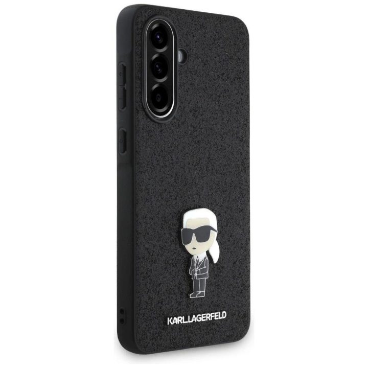 Karl Lagerfeld blizgus Ikonik logotipu metalinis dėklas Samsung Galaxy A36 – juodas