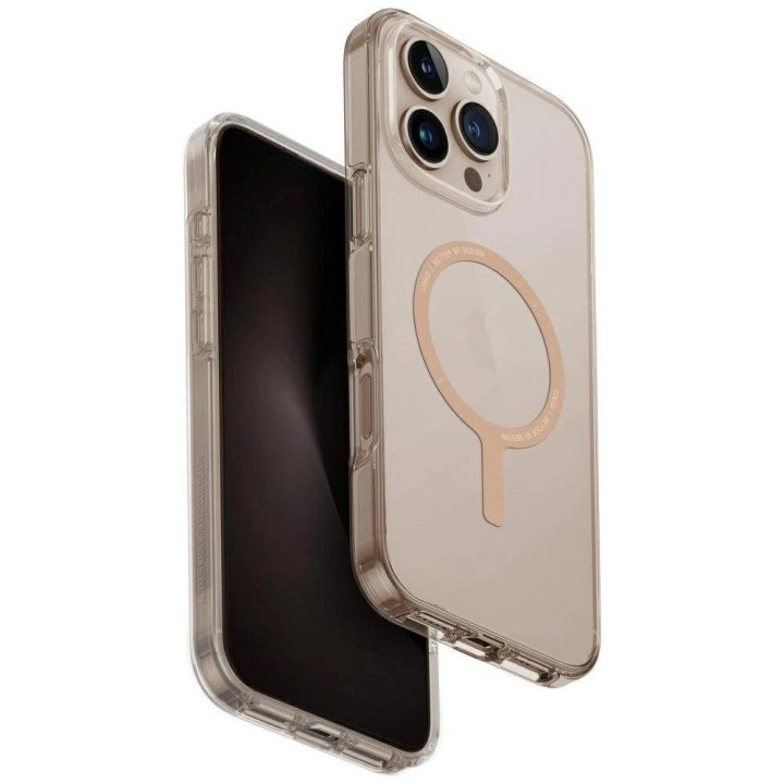 Uniq Clario MagClick įkrovimo dėklas iPhone 16 Pro Max – skaidrus auksinis