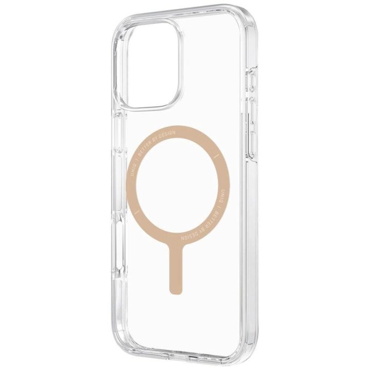Uniq Clario MagClick įkrovimo dėklas iPhone 16 Pro Max – skaidrus auksinis