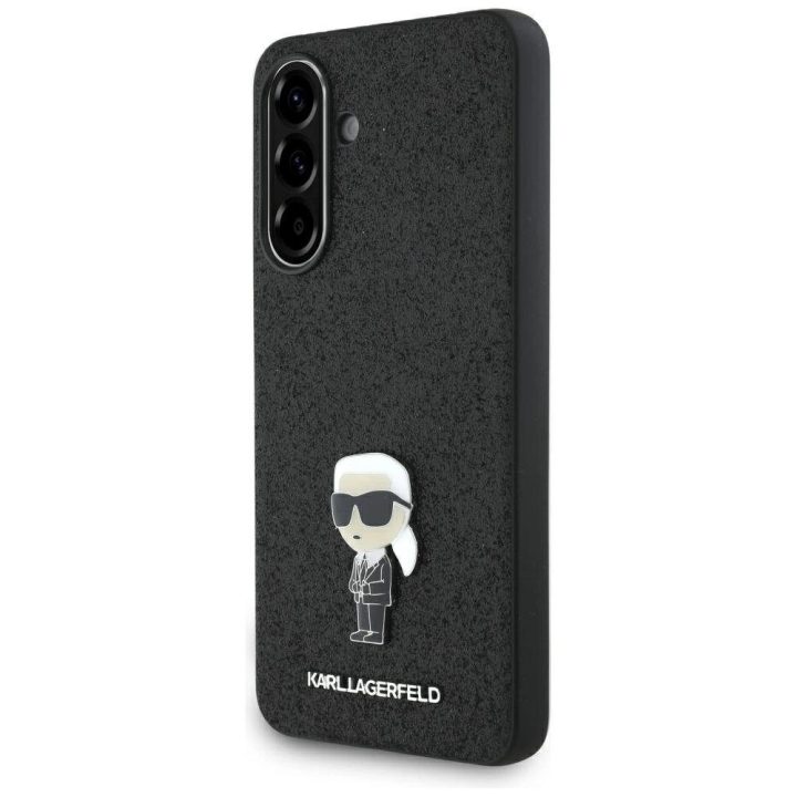 Karl Lagerfeld blizgus metalinis dėklas Samsung Galaxy A56 – juodas