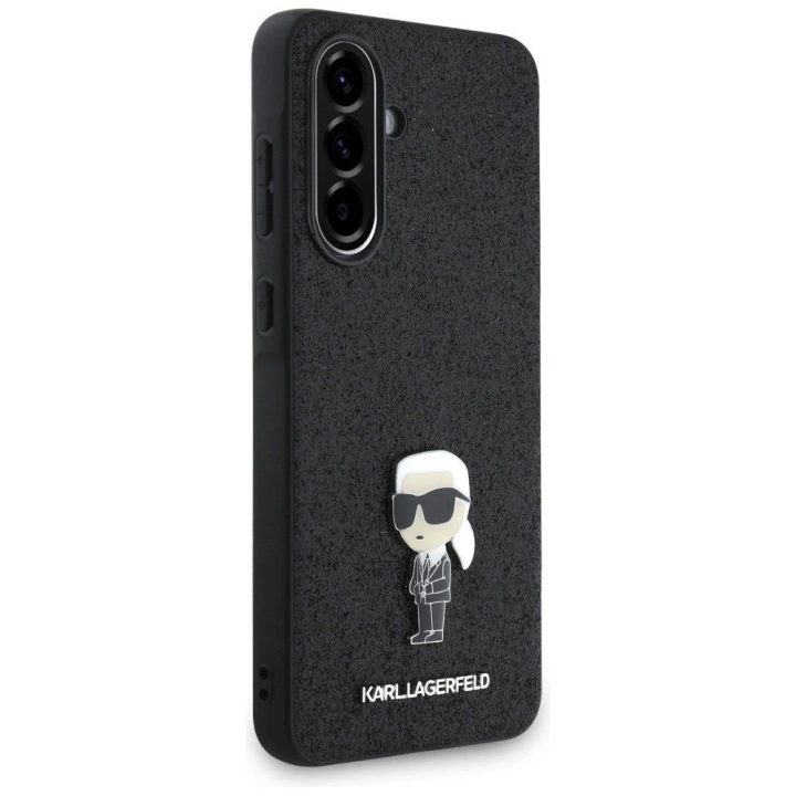 Karl Lagerfeld blizgus metalinis dėklas Samsung Galaxy A56 – juodas