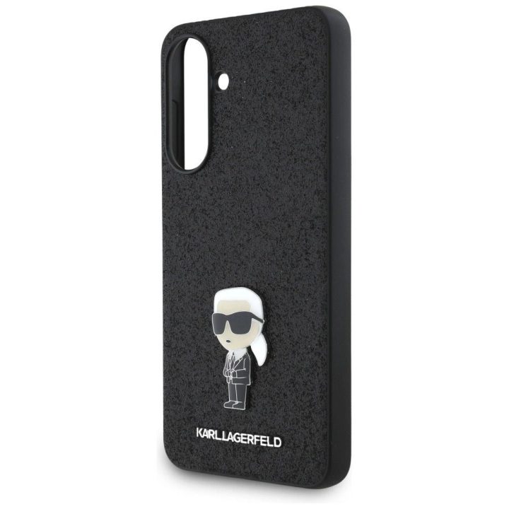 Karl Lagerfeld blizgus metalinis dėklas Samsung Galaxy A56 – juodas